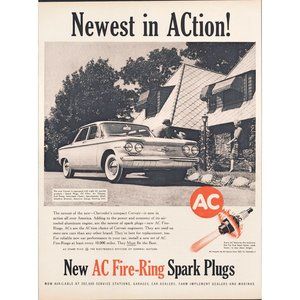 1959 AC Spark Plugs Chevy Corvair Sedan Vintage Print Ad Dad Daughter Wall Art